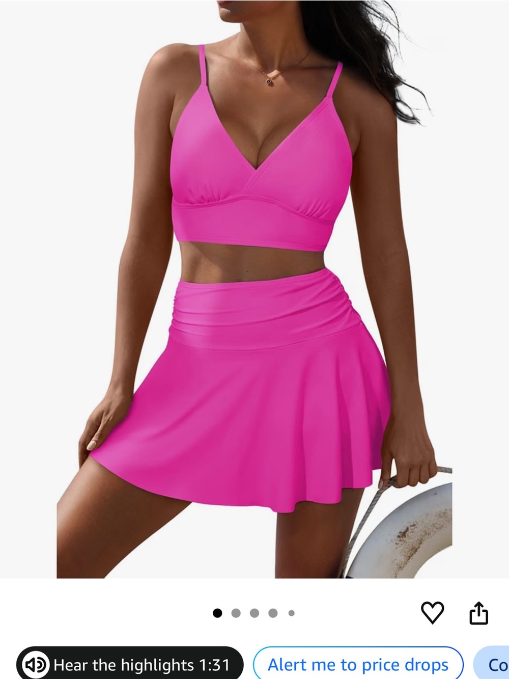 Women's Pink Swim Skirt Bikini Bottom with Adjustable Straps
